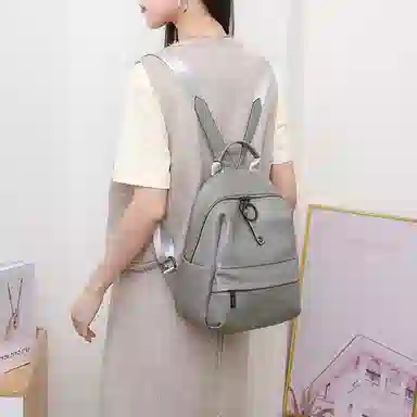 老人头 时尚百搭通勤出行旅游背包 头层牛皮 双肩包 女款 黑色/灰色/粉色