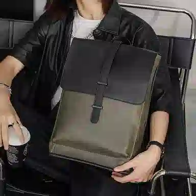 老人头 复古时尚潮流拼色高级感百搭通勤 合成革 双肩包 男款 多色