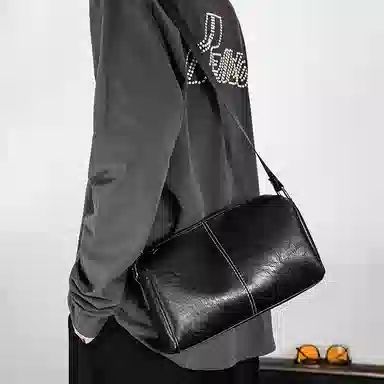 老人头 潮流简约通勤百搭高级感单肩包 合成革 斜挎包 男款 黑色/棕色