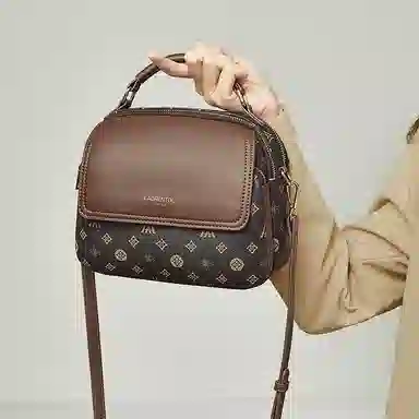 老人头 经典复古印花时尚通勤百搭 合成革 单肩手提包 女款 咖色