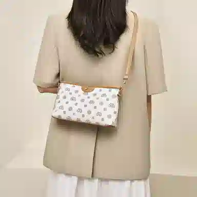 老人头 时尚通勤百搭小众休闲气质单肩小方包 合成革 斜挎包 常规 女款 咖色/白色