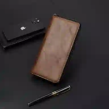 老人头 商务风长款 合成革 钱包 男女同款情侣款 深棕色