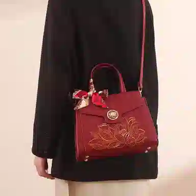 老人头 新中式刺绣国风时尚百搭妈妈包 合成革 托特包单肩斜挎手提包 女款 多色