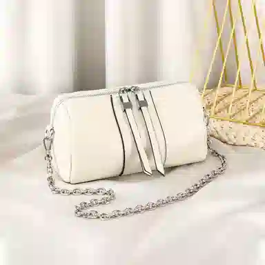 老人头 时尚百搭日常通勤上班小众设计高级质感斜挎包 牛皮革 单肩包 女款 黑色/米白色/灰色