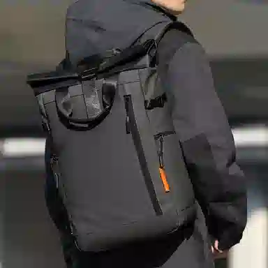 老人头 机能工装风大容量折叠扩容出差旅行 合成革 双肩包 常规 男女同款情侣款 黑色/灰色/浅灰色