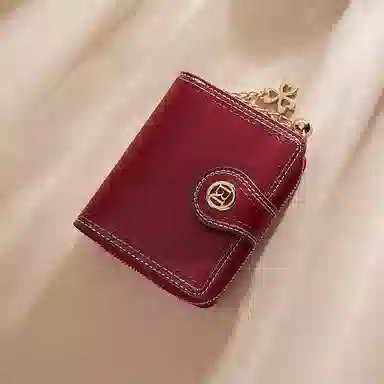 老人头 复古时尚精致多卡位折叠短款 合成革 钱包 女款 黑色/红色