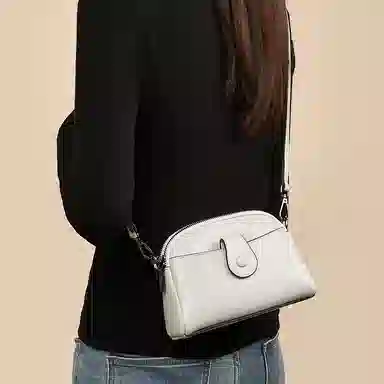 老人头 时尚简约百搭 头层牛皮 单肩斜挎包 常规 女款 黑色/白色