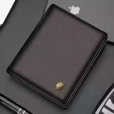 老人头 商务百搭轻薄时尚高级质感短款多卡位 头层牛皮 钱包 男款 黑色/啡色