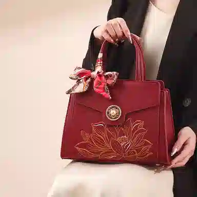 老人头 新中式刺绣国风时尚百搭妈妈包 合成革 托特包单肩斜挎手提包 女款 多色