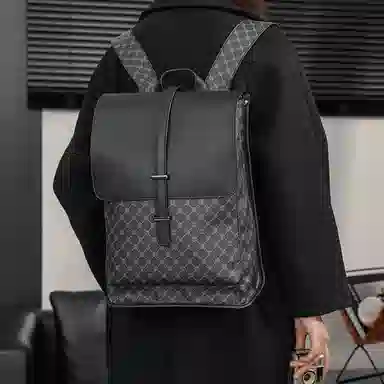 老人头 复古时尚潮流拼色高级感百搭通勤 合成革 双肩包 男款 多色