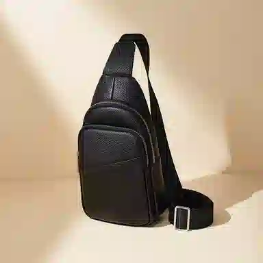 老人头 经典商务简约通勤 牛皮 胸包 男款 黑色