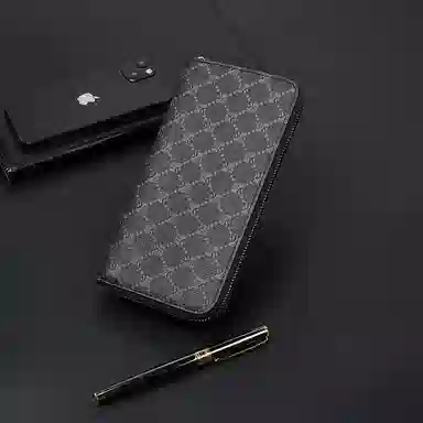 老人头 商务风长款 合成革 钱包 男女同款情侣款 深棕色