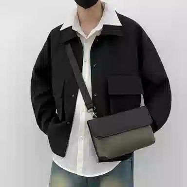 老人头 复古风经典时尚 合成革 斜挎包 男款 绿色