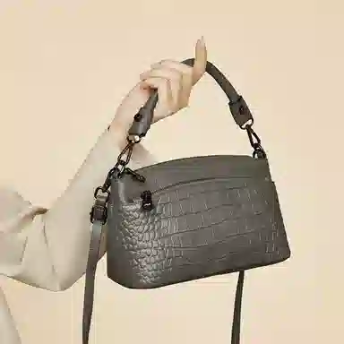 老人头 质感 牛皮 腋下斜挎包 常规 男款 灰色/黑色