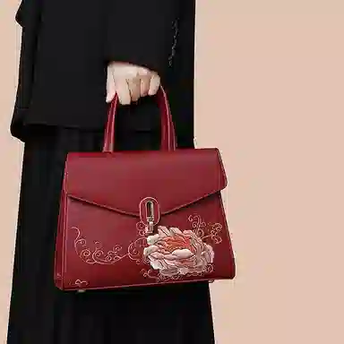 老人头 新中式国风高级感刺绣百搭 合成革 托特包单肩斜挎手提包 常规 女款 多色