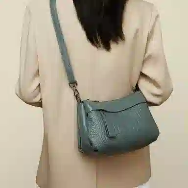 老人头 时尚百搭纯色通勤潮流百搭 牛皮革拼合成革 单肩包 常规 女款 多色