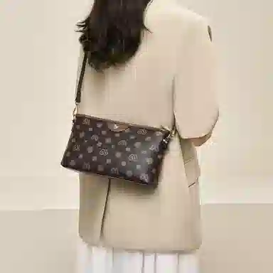 老人头 时尚通勤百搭小众休闲气质单肩小方包 合成革 斜挎包 常规 女款 咖色/白色