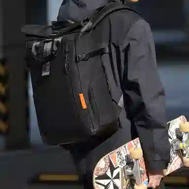 老人头 机能工装风大容量折叠扩容出差旅行 合成革 双肩包 常规 男女同款情侣款 黑色/灰色/浅灰色