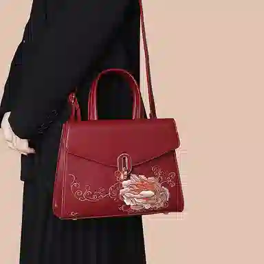 老人头 新中式国风高级感刺绣百搭 合成革 托特包单肩斜挎手提包 常规 女款 多色