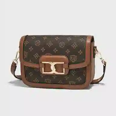 老人头 百搭休闲通勤实用简约小方包 合成革 单肩斜挎包 女款 啡色/白色