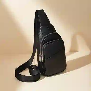 老人头 经典商务简约通勤 牛皮 胸包 男款 黑色