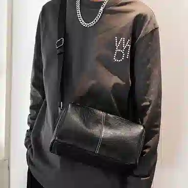 老人头 潮流简约通勤百搭高级感单肩包 合成革 斜挎包 男款 黑色/棕色