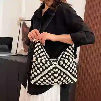 老人头 轻便出行小众百搭通勤托特腋下包 织物 单肩包 女款 米色/黑白色