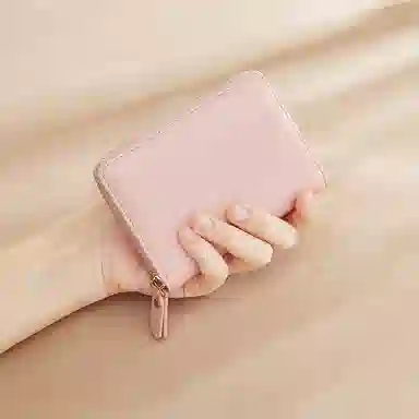 老人头 简约时尚多功能高级感短款纯色卡包票夹 合成革 钱包女士 女款 黑色/蓝色/粉色/棕色