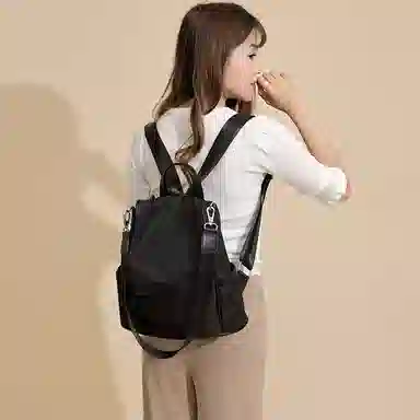 老人头 简约百搭时尚大容量 织物 双肩包 常规 女款 黑色/卡其色