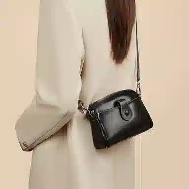 老人头 时尚简约百搭 头层牛皮 单肩斜挎包 常规 女款 黑色/白色