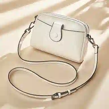 老人头 时尚简约百搭 头层牛皮 单肩斜挎包 常规 女款 黑色/白色