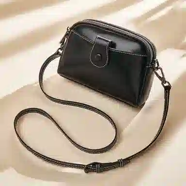 老人头 时尚简约百搭 头层牛皮 单肩斜挎包 常规 女款 黑色/白色