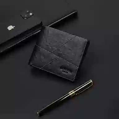 老人头 复古经典时尚简约潮流多卡位折叠短款票夹 头层牛皮 钱包 常规 男款 黑色