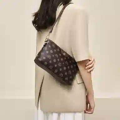 老人头 时尚通勤百搭小众休闲气质单肩小方包 合成革 斜挎包 常规 女款 咖色/白色