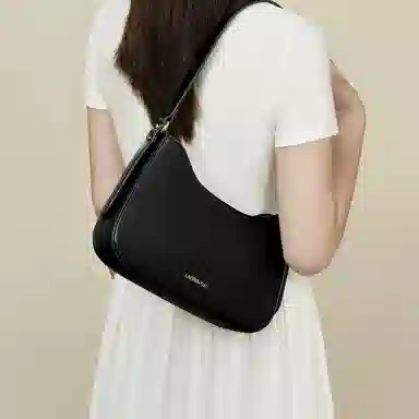 老人头 百搭法式小众设计高级感通勤腋下包 合成革 单肩包 常规 女款 黑色