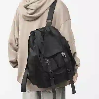 老人头 机能工装时尚百搭大容量 织物 双肩包 男女同款情侣款 黑色