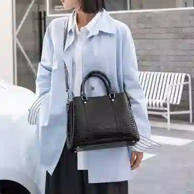 时尚经典 老人头 百搭休闲通勤鳄鱼纹气质妈妈包 头层牛皮 单肩手提包 女款 多色