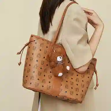 珍爱 老人头 时尚复古印花百搭通勤 合成革 子母包单肩包 女款 棕色/粉色