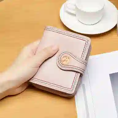 老人头 复古时尚精致多卡位折叠短款 合成革 钱包 女款 黑色/红色