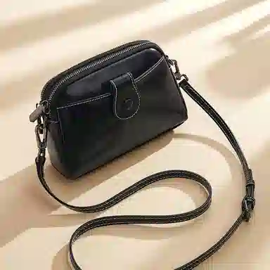 老人头 时尚简约百搭 头层牛皮 单肩斜挎包 常规 女款 黑色/白色