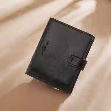 老人头 复古休闲多功能短款简约多卡位按扣钱夹 合成革 钱包 男女同款情侣款 黑色