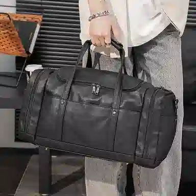 老人头 商务通勤短途出差大容量多功能行李袋 合成革 旅行包 男款 黑色