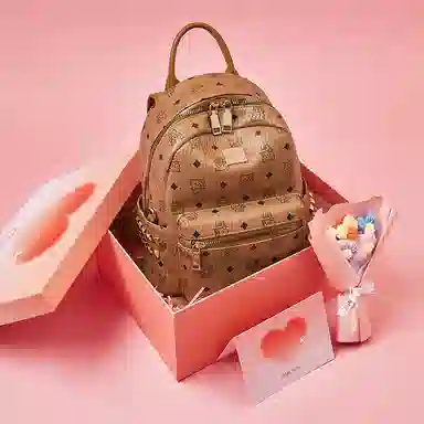 老人头 简约时尚猫咪印花日常通勤休闲百搭上课上班 合成革 双肩包 女款 棕色/粉色