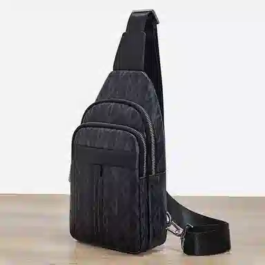 老人头 潮流休闲多功能通勤百搭轻便出行 合成革 胸包 男款 黑色