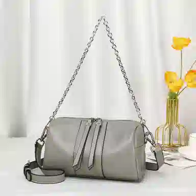 老人头 时尚百搭日常通勤上班小众设计高级质感斜挎包 牛皮革 单肩包 女款 黑色/米白色/灰色