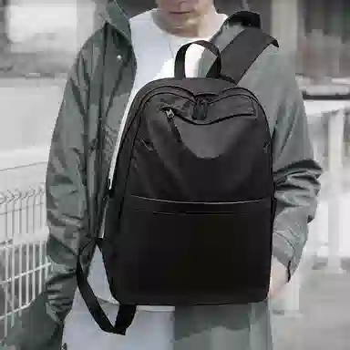 老人头 高街机能风休闲纯色百搭通勤大容量旅行电脑背包 织物 双肩包 男女同款情侣款 黑色