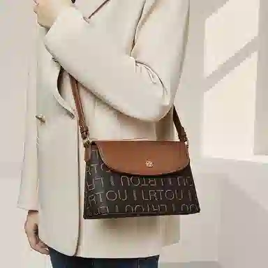 老人头 简约时尚通勤百搭高级感 合成革 单肩包 女款 咖色