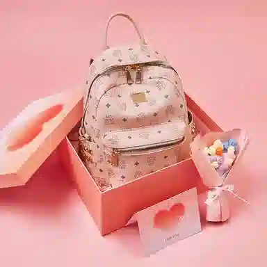 老人头 简约时尚猫咪印花日常通勤休闲百搭上课上班 合成革 双肩包 女款 棕色/粉色