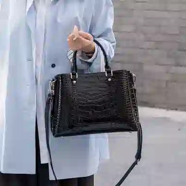 时尚经典 老人头 百搭休闲通勤鳄鱼纹气质妈妈包 头层牛皮 单肩手提包 女款 多色