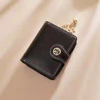 老人头 复古时尚精致多卡位折叠短款 合成革 钱包 女款 黑色/红色